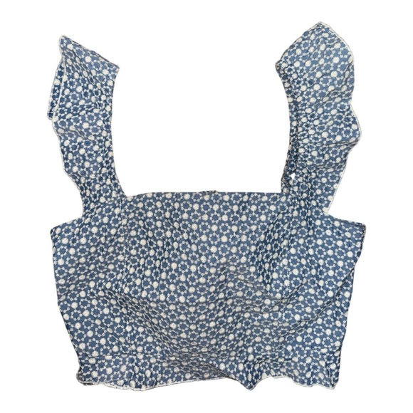 Blue Ruffled Flutter Sleeve Crop Top - Picture 4 of 6